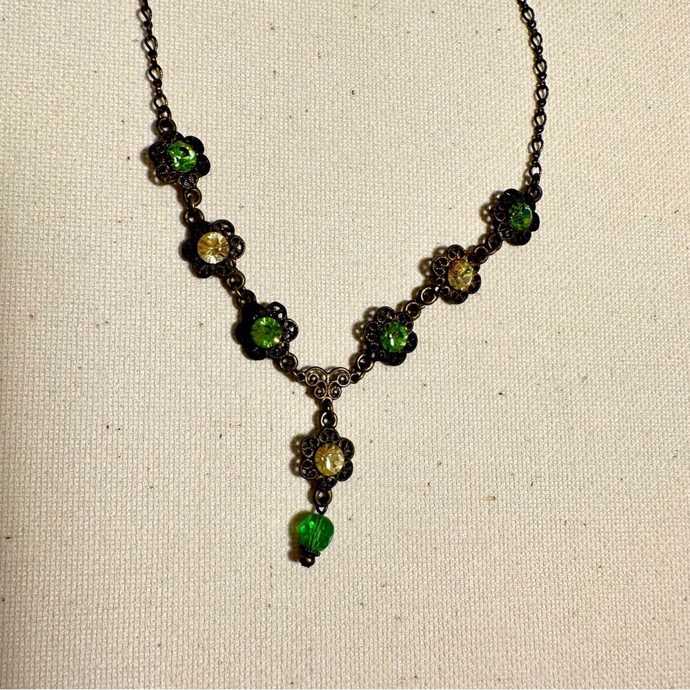 green stone floral statement necklace